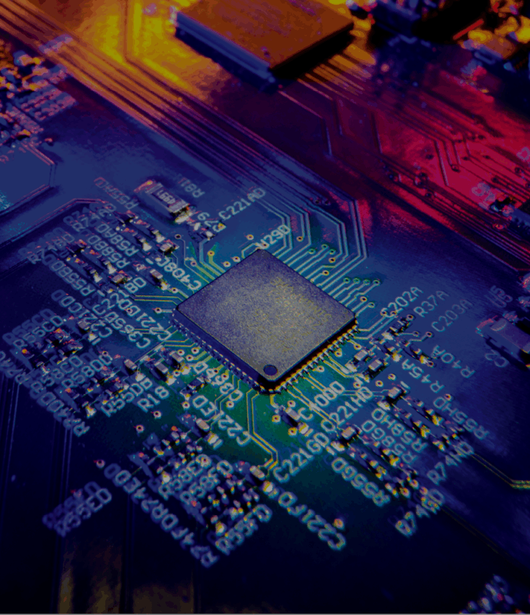 Close-up view of a computer chip circuit board