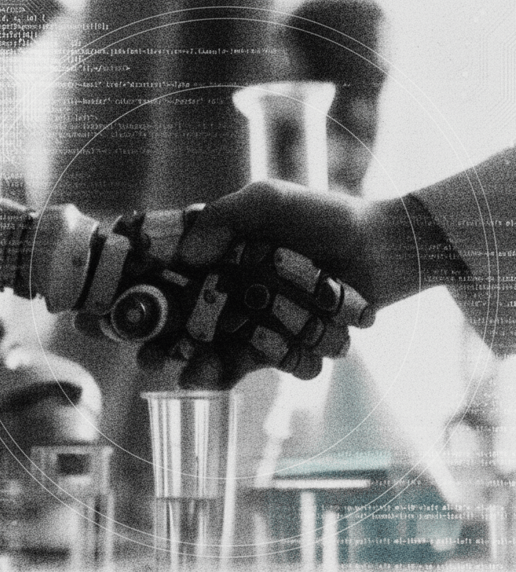 robot hand shaking hands with a human hand